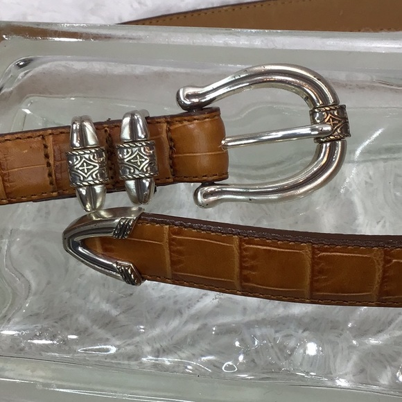 Brighton tan croc embossed narrow belt 28 - Picture 2 of 10